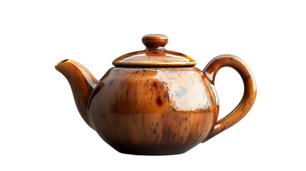 Ceramic teapot with brown glaze finish, isolated studio shot «, cut out transparent"
