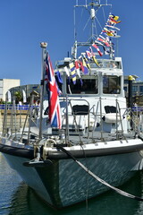 Jersey, U.K. May 4th 2025. A British Naval patrol launch vessel and part of the Jersey 2025 Boat show event.