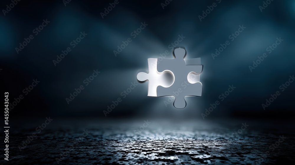 Poster illuminated puzzle piece in dark background creating mystery and depth