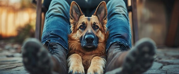 Dog resting on owner's lap outdoors