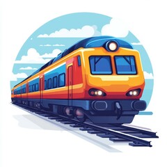 Obraz premium Bright colorful train traveling along the tracks under a clear sky during the day