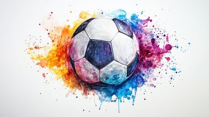 Vibrant soccer ball illustration with colorful splatters.  Detailed hand-drawn style