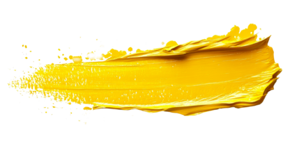 Vibrant yellow paint stroke with visible texture, cut out transparent