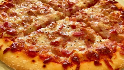 Delicious and mouthwatering Cheese Pizza Slices served on a beautifully Rustic Plate