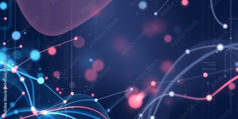 Poster abstract network of connected dots and lines on a dark blue background with bokeh effect