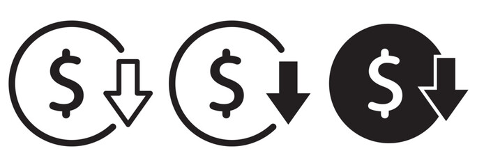 cost reduce icon vector set. cost reduce sign icon for computer, web and mobile apps.