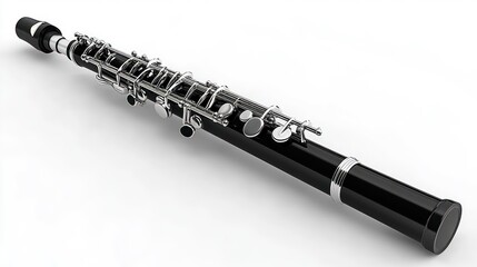 Naklejka premium A highquality image of a wind instrument with intricate metal keys and a sleek black body ide