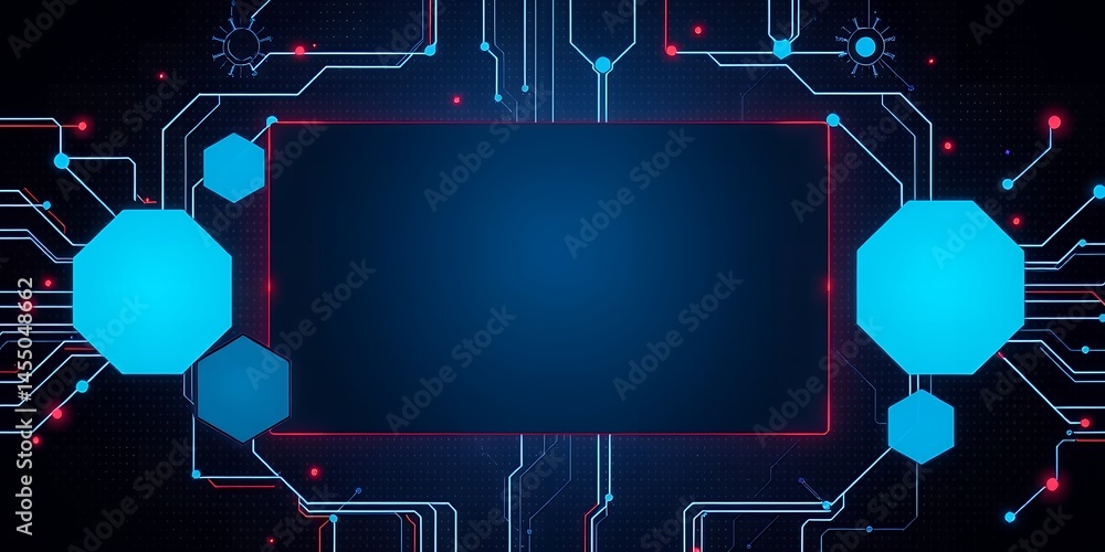 Poster a futuristic technology background with glowing circuits and geometric shapes display art