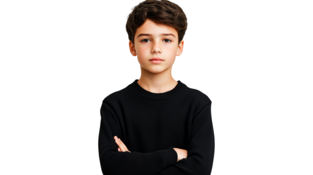 Serious boy portrait with arms crossed looking at camera «, cut out transparent" - Powered by Adobe