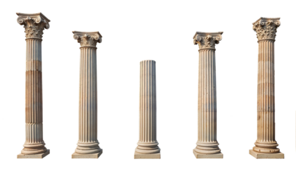 Ancient Greek columns illustration, classical style, white and beige tones, historical architecture element on transparent background

