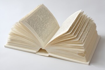 Open book resting elegantly on white table  
