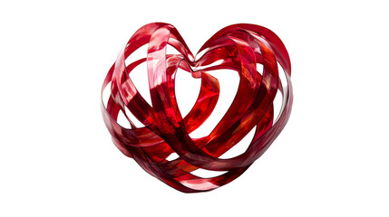 Fototapeta premium Abstract interwoven red heart shape on black background, cut out transparent