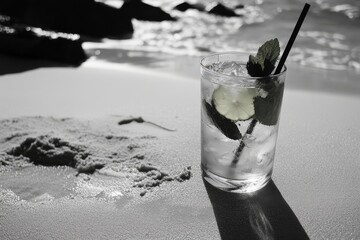 A cool beverage on the beach to quench your thirst and enjoy a refreshing moment.