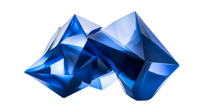 Geometric translucent form with sharp edges, blue color palette, cut out transparent