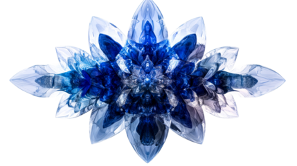 Elegant crystalline flower on black background, cut out transparent