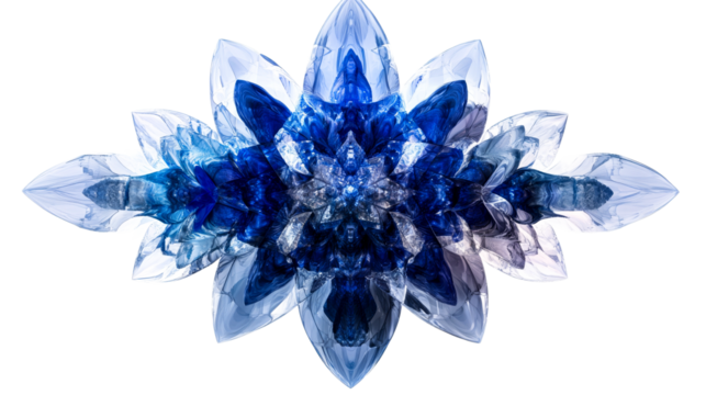Elegant crystalline flower on black background, cut out transparent