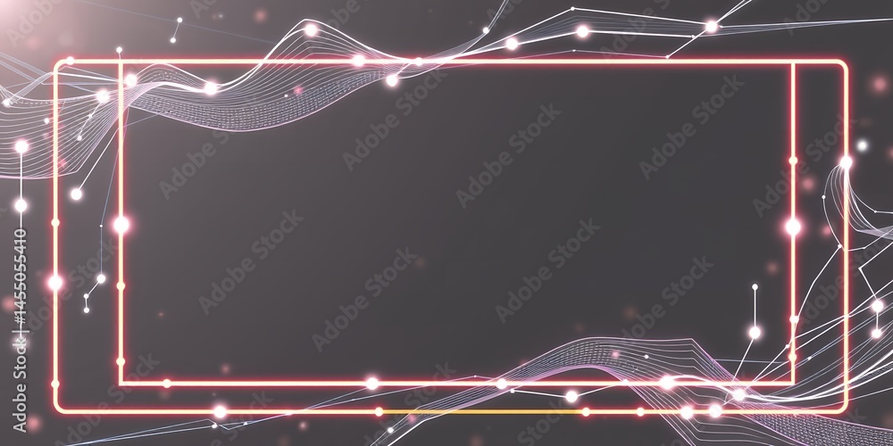 Poster abstract dark gray background with glowing red rectangle and white connected dots design