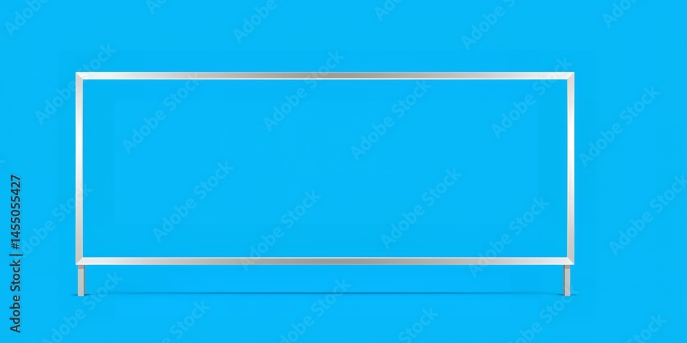 Poster a white frame on a blue background with a rectangular shape and simple minimalist design style