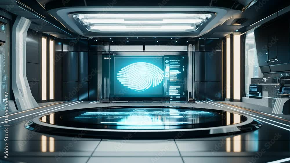 Poster futuristic biometric security scan in advanced control room technology concept