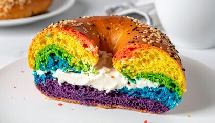 Rainbow Bagel with Cream Cheese Vibrant Colors & Delicious Taste
