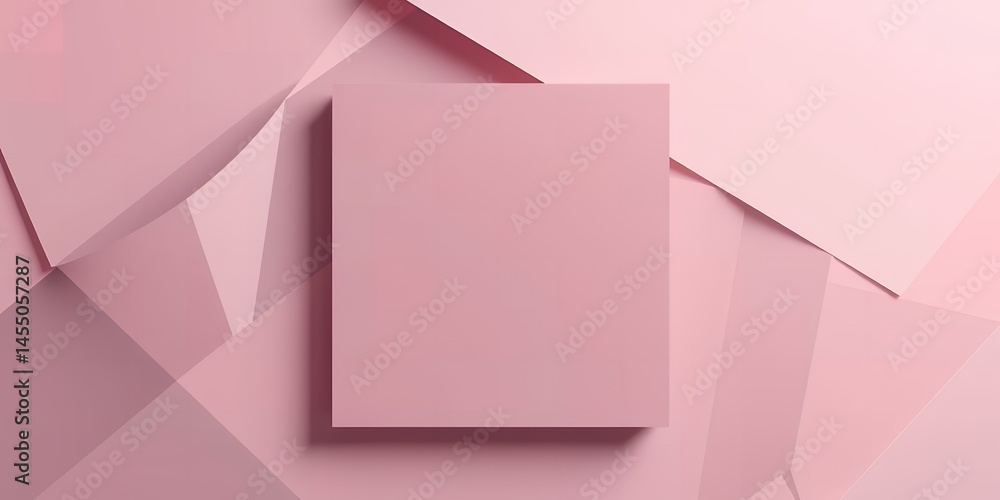Poster a square in the center with geometric shapes in shades of pink and light salmon background