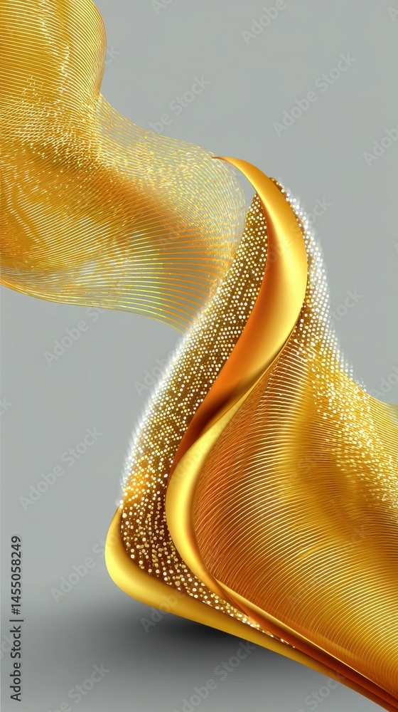 Poster abstract golden waves with tiny shimmering dots, creating a sense of luxury and elegance on a neutra