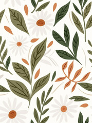 Fototapeta premium Nature-inspired pattern with olive leaves and twigs in retro earth colors 