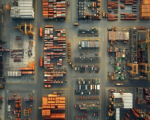 A panoramic view of logistics parks with multiple warehouses, Logistics Hub, Expansive and structured