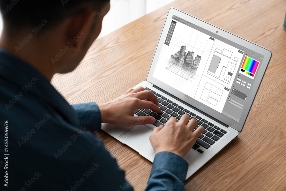 Poster architectural design modish software application for architect business and professional designer