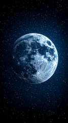 Naklejka premium A celestial body possibly a moon is depicted against a backdrop of countless stars Its surface is textured with crate