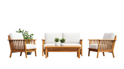 Outdoor seating arrangement with teak furniture, plants «, cut out transparent"