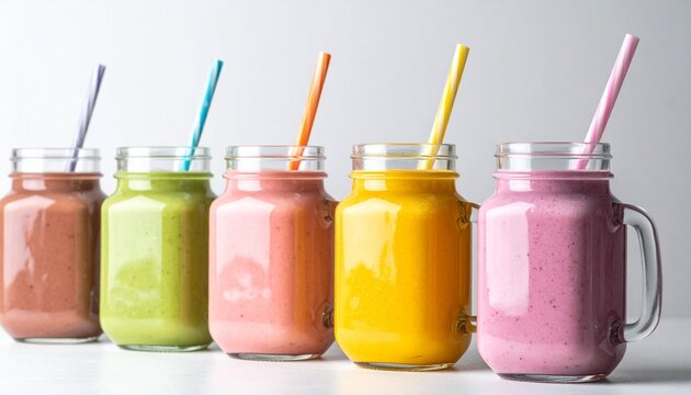 Colorful Smoothies in Mason Jars Refreshing Drink Recipes