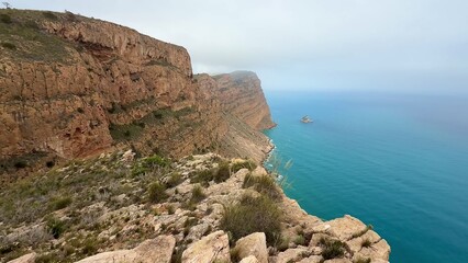 Breathtaking Stunning Coastal Cliff Views Overlooking the Beautiful Azure Sea Waves