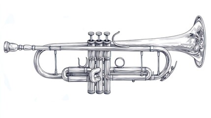 Obraz premium Vintage Trumpet Instrument Musical Brass Horn Detailed Sketch Illustration