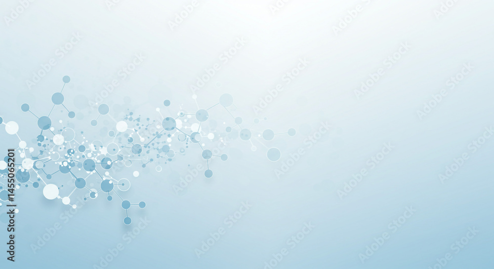 Aufkleber a light blue background featuring a cluster of interconnected spheres and lines on the left side