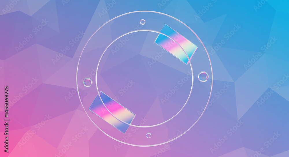 Poster Abstract background with circular shape and iridescent rectangles on a geometric surface