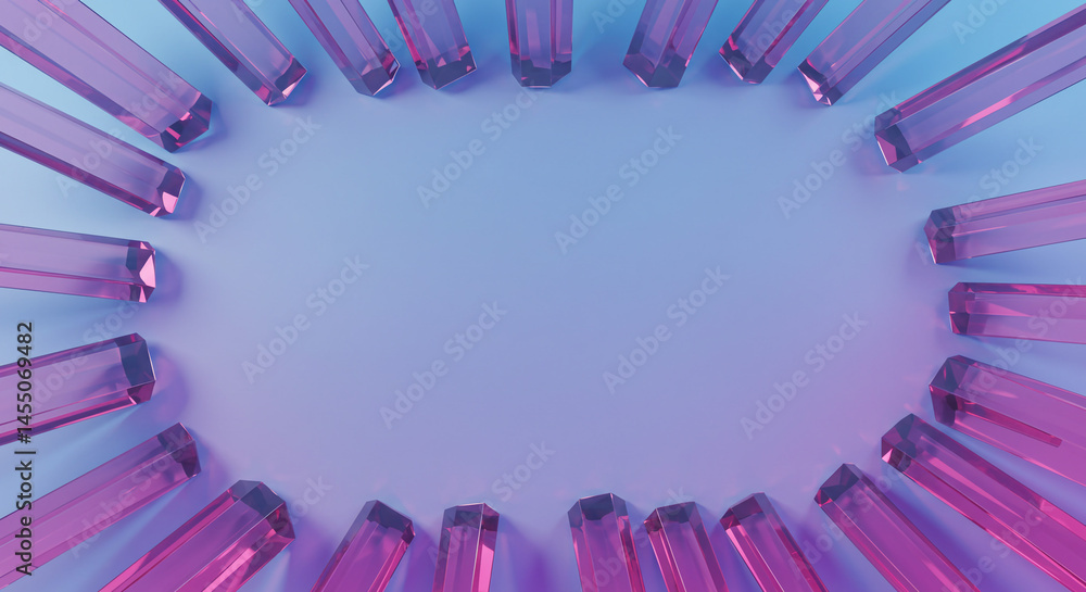 Poster abstract background featuring purple crystals arranged in a circular pattern with soft lighting