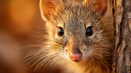 Obraz premium A close-up photo of a small animal with a blurred expression near a tree