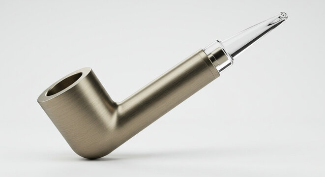 Um cachimbo moderno de design reto com corpo em metal escovado e bocal de acr&iacute;lico transparente