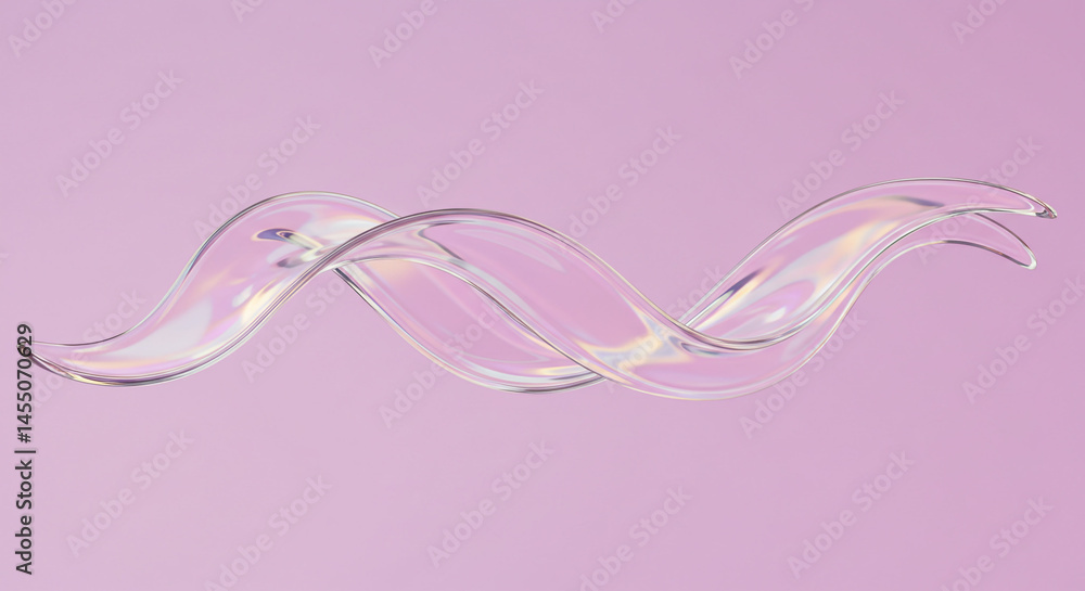 Poster Iridescent ribbon floating against a soft pink background creating a gentle and calming aesthetic