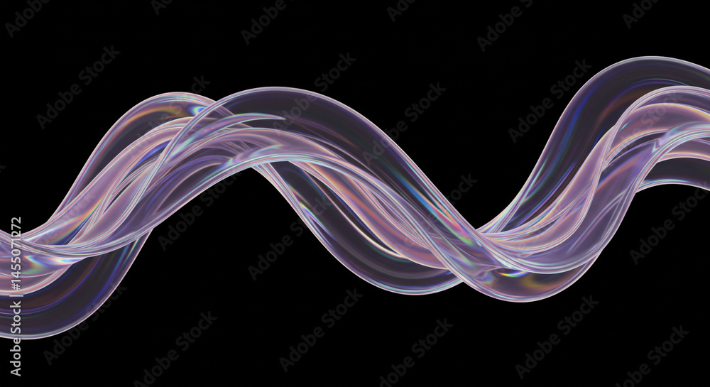 Poster A translucent iridescent ribbon flowing and twisting against a stark black background in a studio shot