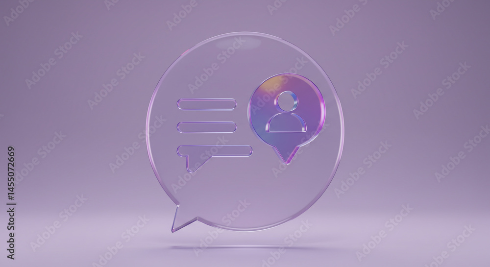 Poster a transparent chat bubble with a person icon inside on a light purple gradient background