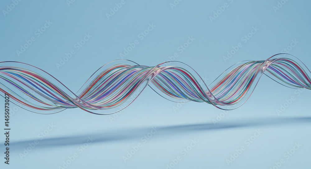 Poster Abstract wave with colorful lines on a light blue background creating a smooth and flowing motion