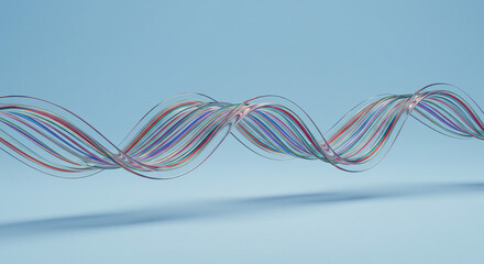 Abstract wave with colorful lines on a light blue background creating a smooth and flowing motion