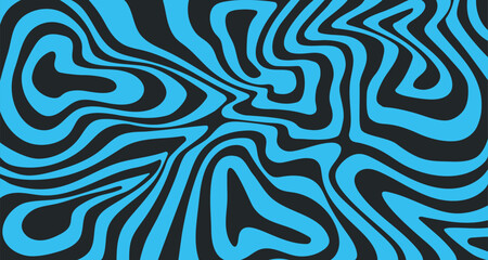 Abstract horizontal background with black and blue waves. Fashionable vector illustration in retro psychedelic style.