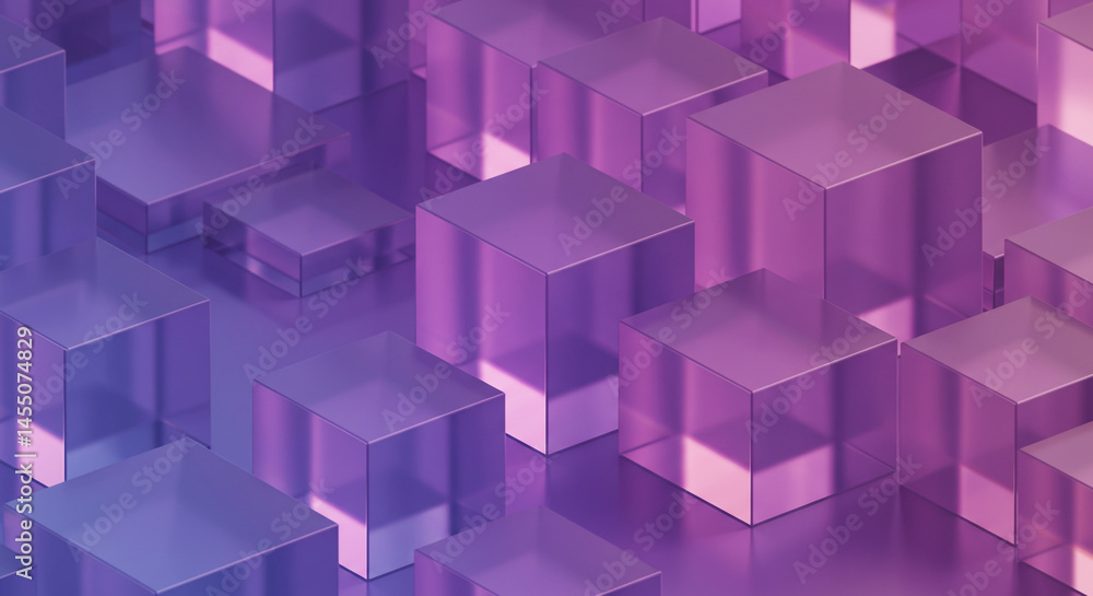 Poster abstract purple and pink cubes arranged in a geometric pattern creating a modern and elegant backgro