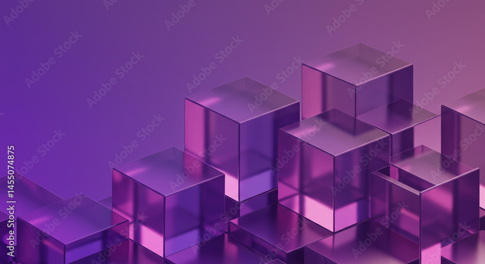 Poster Shiny purple cubes arranged in a geometric pattern creating an abstract background design element art