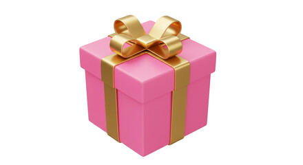 A pink gift box with a gold ribbon sits on a white background ready to be given for a special occasion