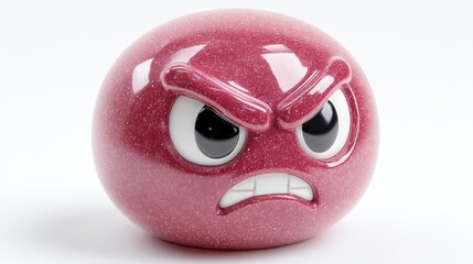 Angry Emoji Ball A Shiny Pink Sphere with Frowning Face and Glittery Texture for Emotion Expre