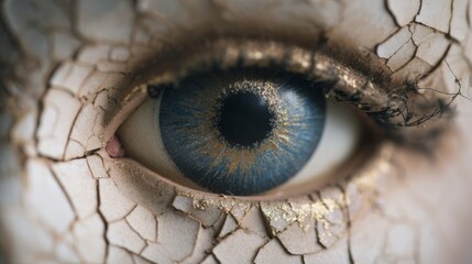 Cracked porcelain doll's eye closeup
